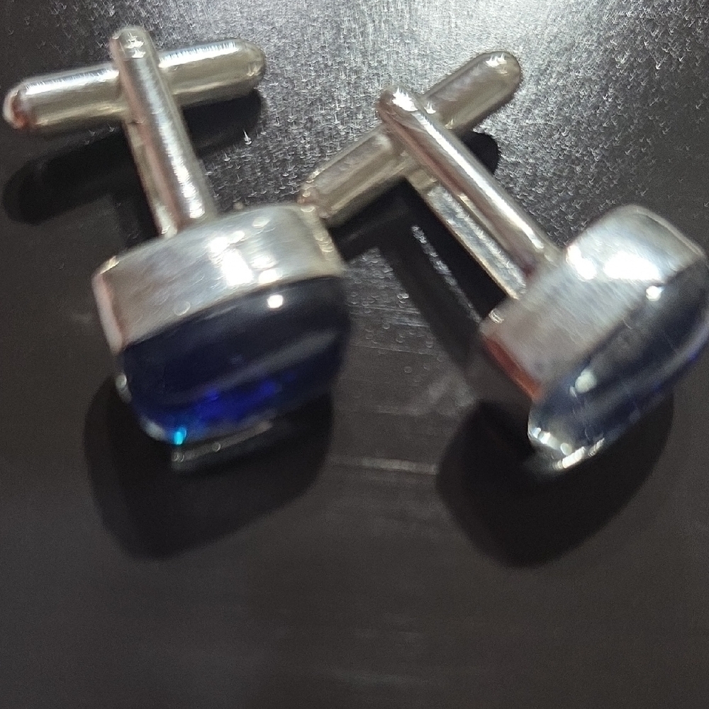 Sterling Silver and Blue Gem Cufflinks